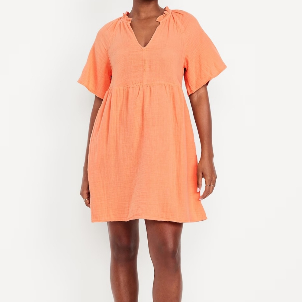 Old Navy NWT Size LP Orange V-Neck Short Sleeve Gauze Mini Swing Dress